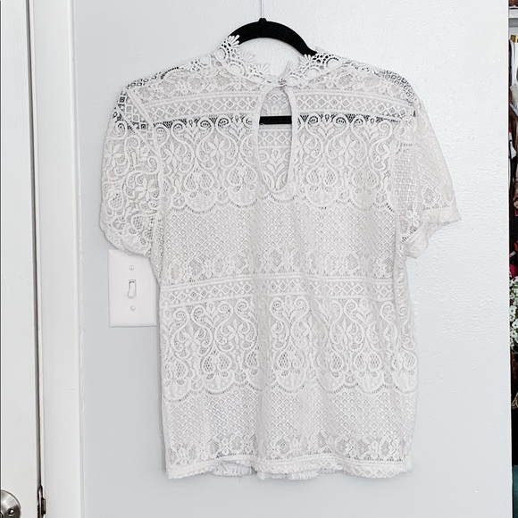 Express intricate lace white mock neck top - Picture 2 of 2